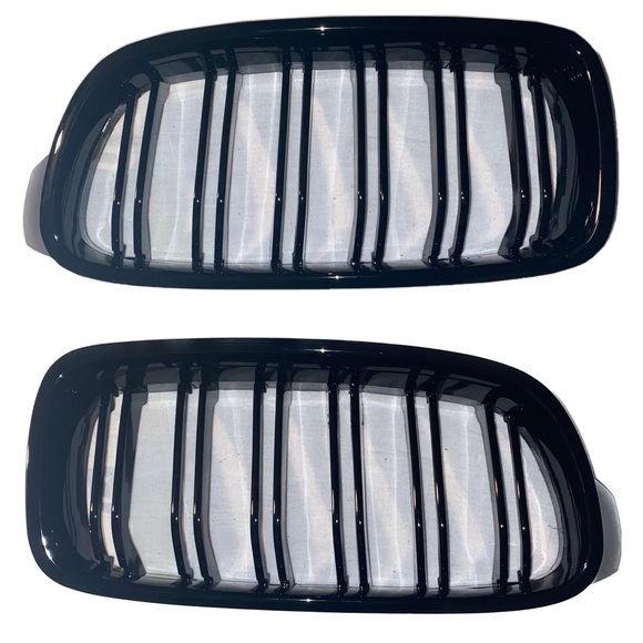 2012-2018 BMW 3 Series Double Slat Glossy Black Front Left/Right Kidney Grilles - Picture 1 of 7